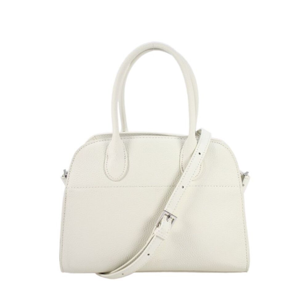Designer Womens Leather Open Buckle Sides Top Handle Handbag White